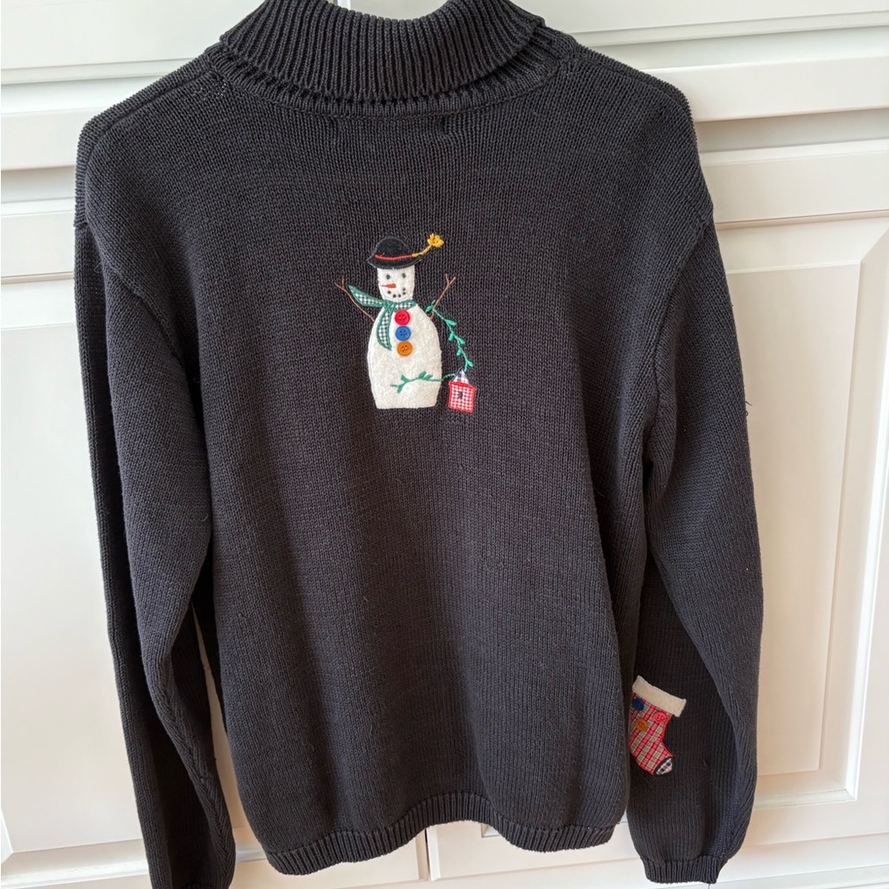 Karen Scott Black Festive Turtleneck Sweater - Picture 2 of 5